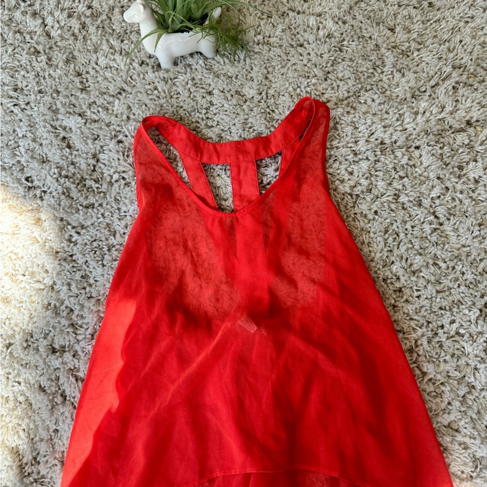 Sans Souci unique vintage flowy red high low summer cold design, tank to… - Picture 2 of 5